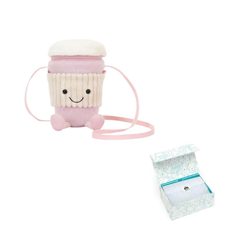 JELLYCAT Fun Items Series Coffee Tumbler Crossbody Bag Pink Doll Plush Doll 22cm Height