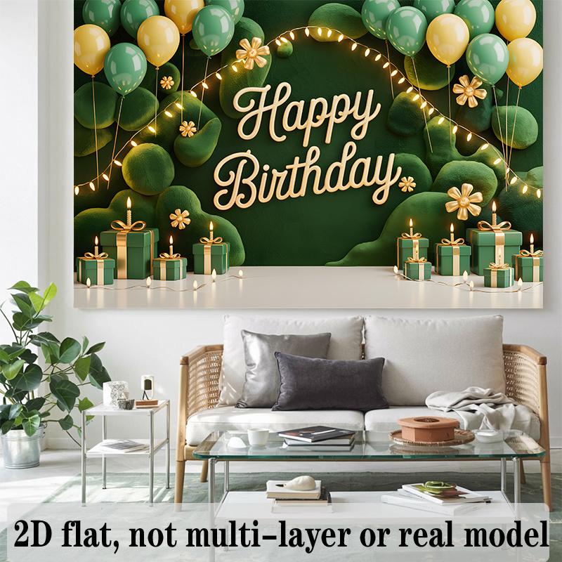 Green Happy Birthday Banner, Fresh Photo Backdrop Wall Decor for Party
