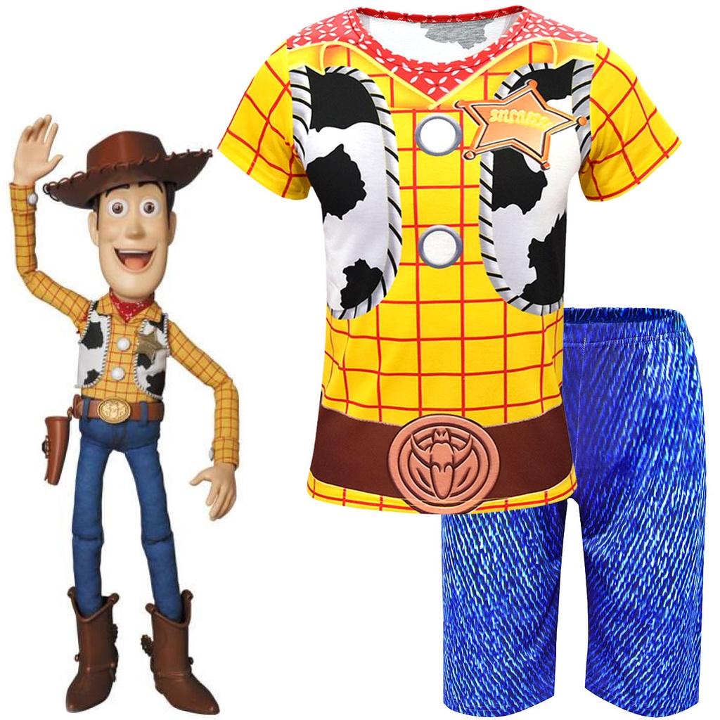 Adorable Toy Story 4 Kids Boys Woody Cosplay Short Sleeve T-shirt And Shorts Set