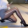 1Pack Black Glossy Oil Socks High Waist High Elastic Breathable Skin Friendly Solid Color Pantyhose For June Festival Commuting