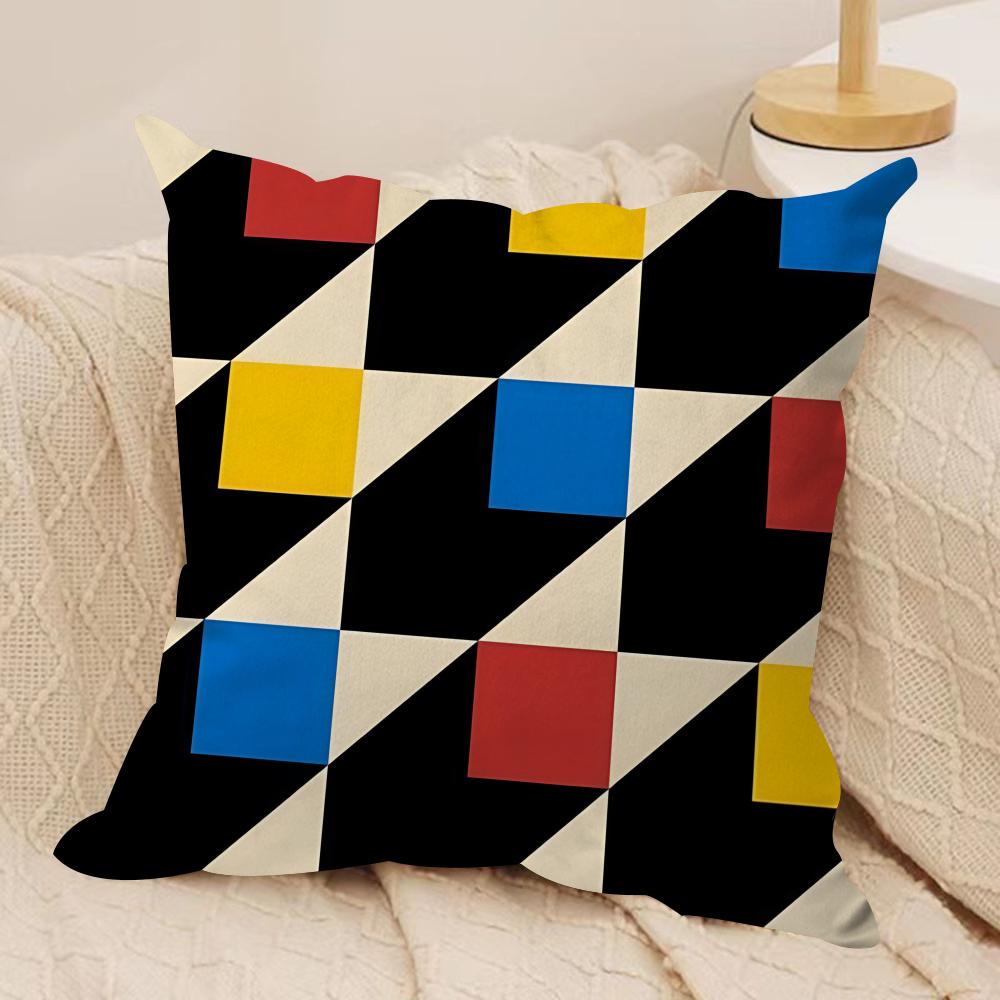 Abstract B-Bauhaus Geometry Cushion Cover Soft Plush Fabric Double-Sided Printed Sofa Cushion Cover for All Seasons Home Decor