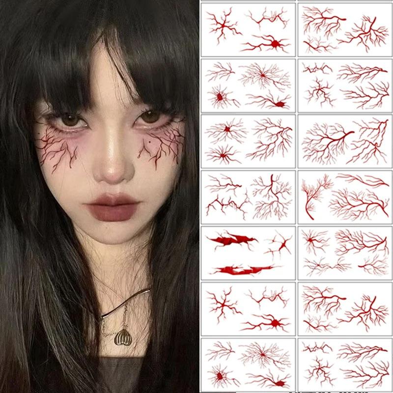 Dočasné tetovací samolepky s žilkováním 10 kusů Vodotěsné Červené Cévnaté Realistické pro Halloween Strašidelný Make-up Cosplay Párty Události