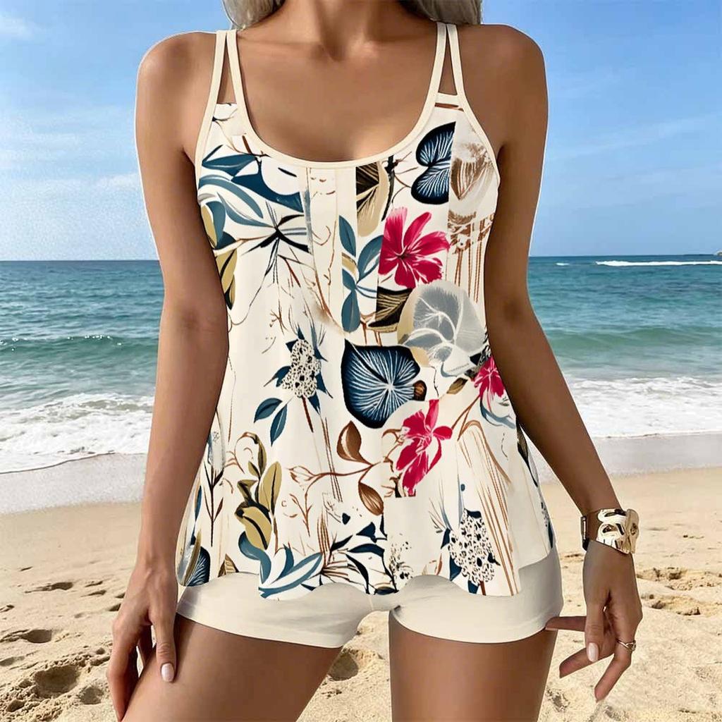 Women's Swimwear Tankini 2 Piece Swimsuit Vacation Flowers  Plant Print Vacation Bathing Suits