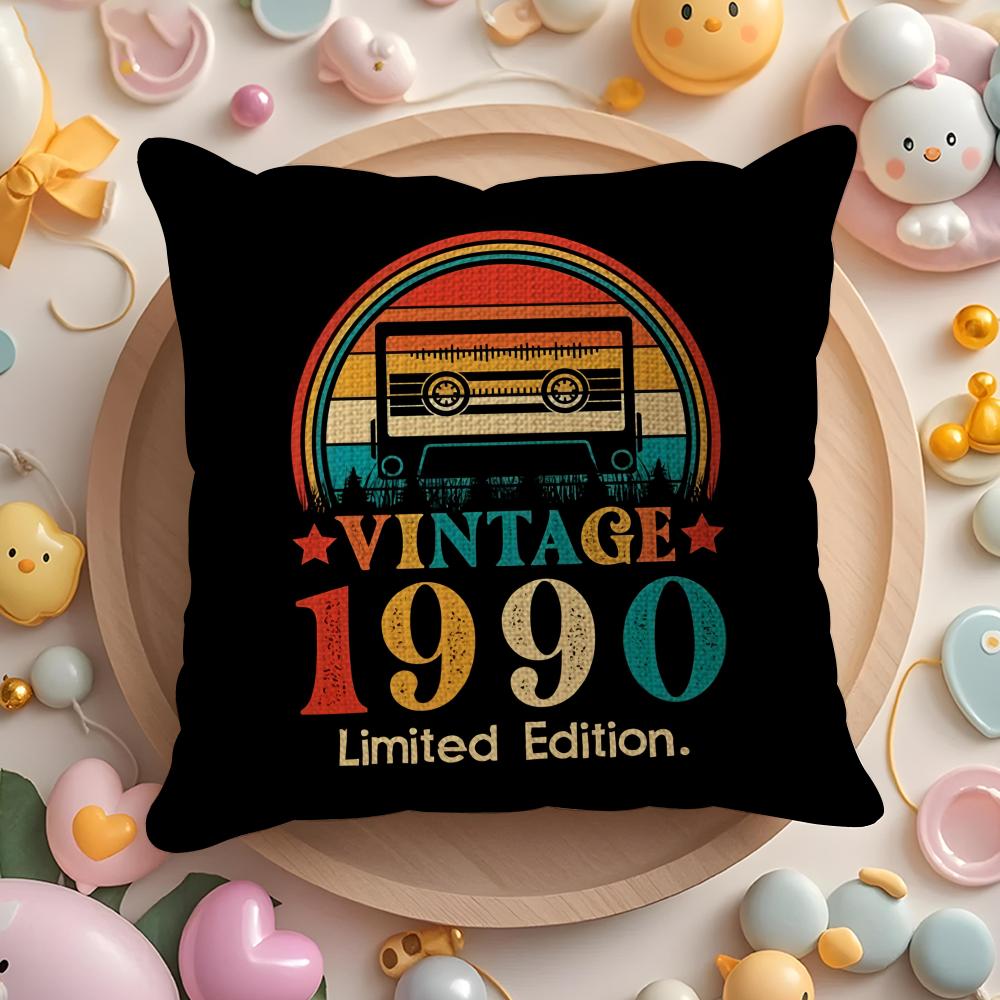 Vintage Retro Cassette Tape Cushion Cover Summer Coolness Linen Fabric Double-Sided Printing Pillow Case Sofa Home Decor Gift