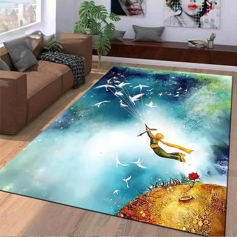 "Little Prince Inspired Carpet with Birds and Starry Sky Design" Suitable for Use As an Anti-slip for Living Room Bedroom Sofas