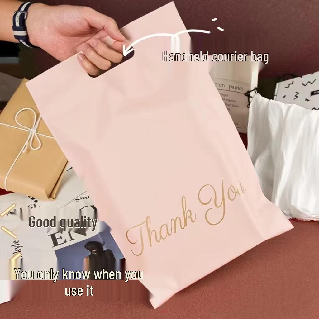 Tamper-Evident Pink Handle Waterproof Courier Bag for Clothing Packaging