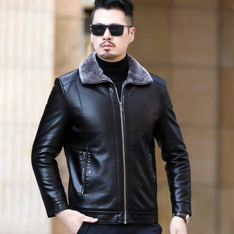 Chaqueta de piel de oveja auténtica para hombre, chaqueta de piel de papá de una pieza con terciopelo, chaqueta de piel auténtica para hombre de mediana edad