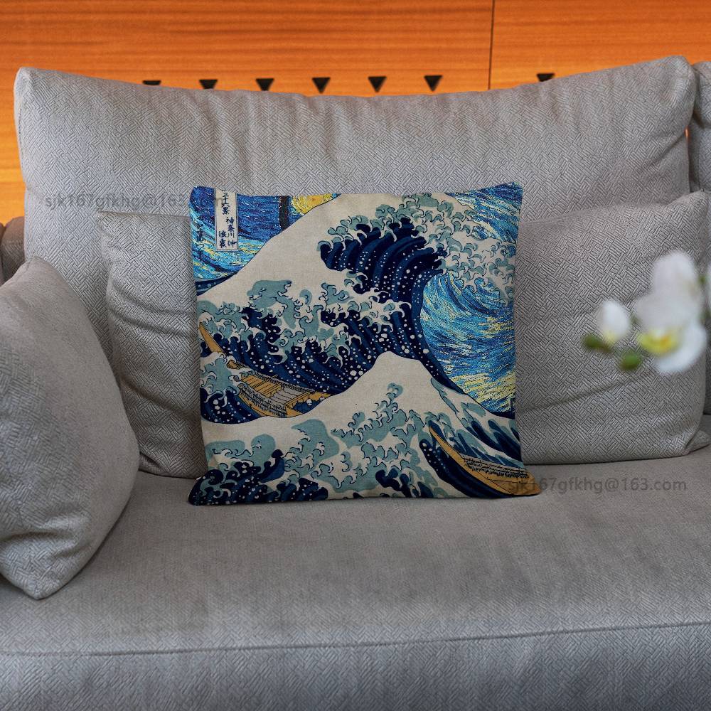 Van Gogh Pillow Case Anti-dustmite Pillowcase Invisible Zipper Silky Short Plush Sofa Cushion Cover