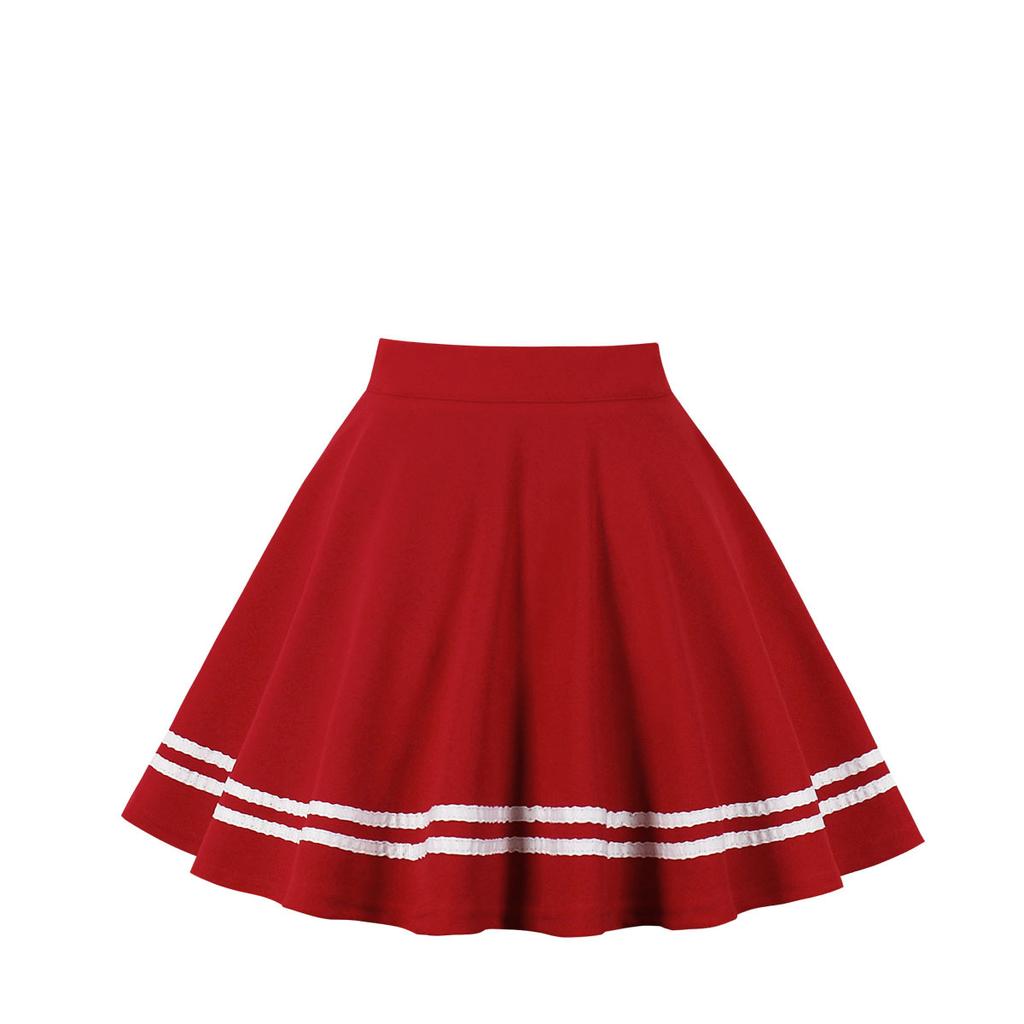 Women's Fashion Color Splicing A-line Pleated Skirts Summer Sweet Navy Style High Waist School Dresses