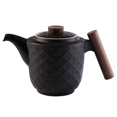 Modern Black Porcelain Pitcher 1200 Ml 1.2 L Wooden Handle