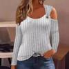 Tops Women’s New Casual V-neck Metal Buckle Pit Strip Long-sleeved T-shirt