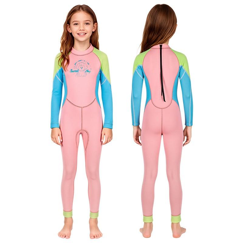 2.5mm Neoprene Kids Wetsuit Girls - Full Body Long Sleeve Snorkeling Swimsuit Swimming Surfing Jellyfish Protection