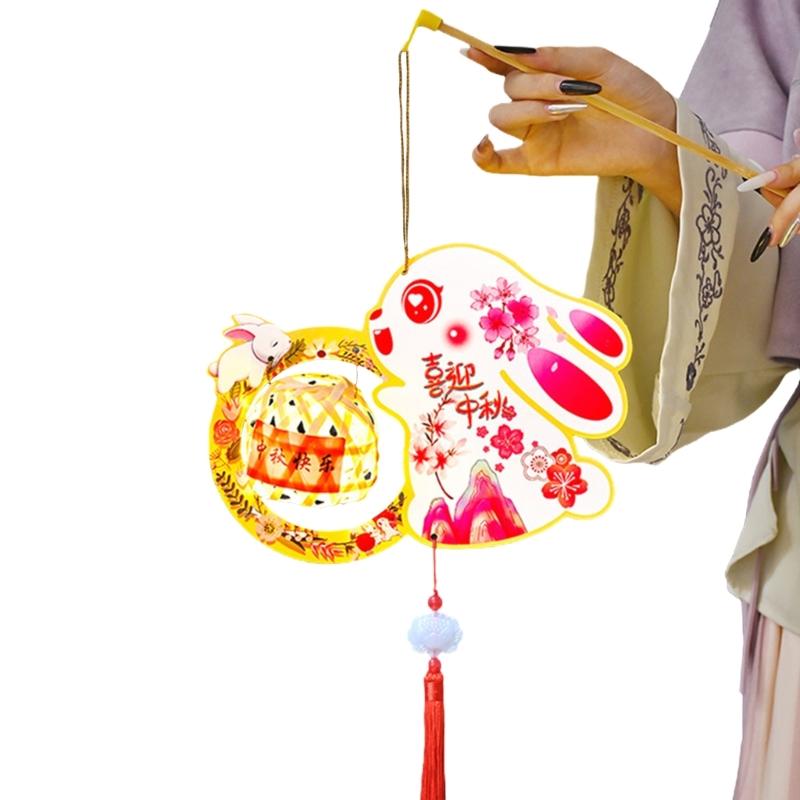 Set of 8 Rabbits Revolving Lamp Festival Scaldfish Easy Assembly and Storage Lamps Handmade Cultural Home Decoration