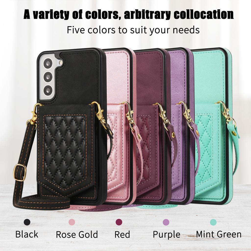 RFID Crossbody Mirror Lanyard Wallet Cards Holder Leather Case for Samsung S22 Ultra S21 Plus S23 S20fe A53 A13 A52S Stand Cover