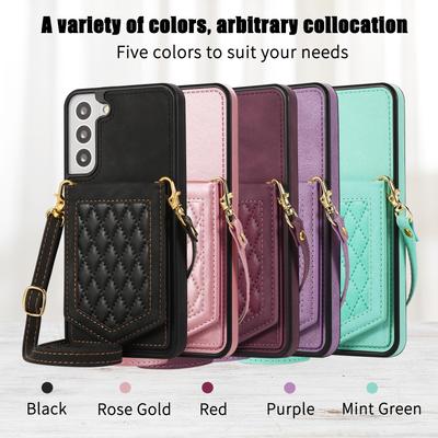 RFID Crossbody Mirror Lanyard Wallet Cards Holder Leather Case for Samsung S22 Ultra S21 Plus S23 S20fe A53 A13 A52S Stand Cover