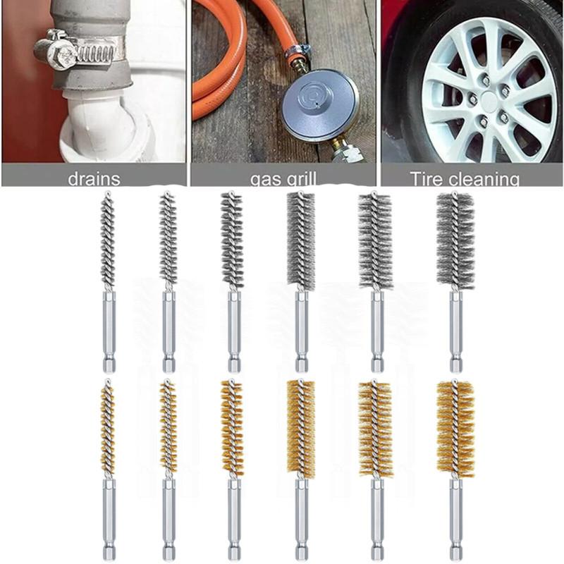 Steel Electric Stainless Drilling Brushes Wire Pipe Brush Hexagonal Rod Cleaning