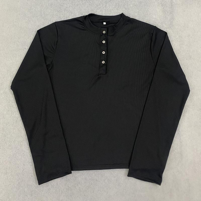 Top de Calle Retro a Rayas con Estampado Oscuro Personalizado Y2K Europeo y Americano, Cuello Redondo, Botones, Manga Larga, Tendencia