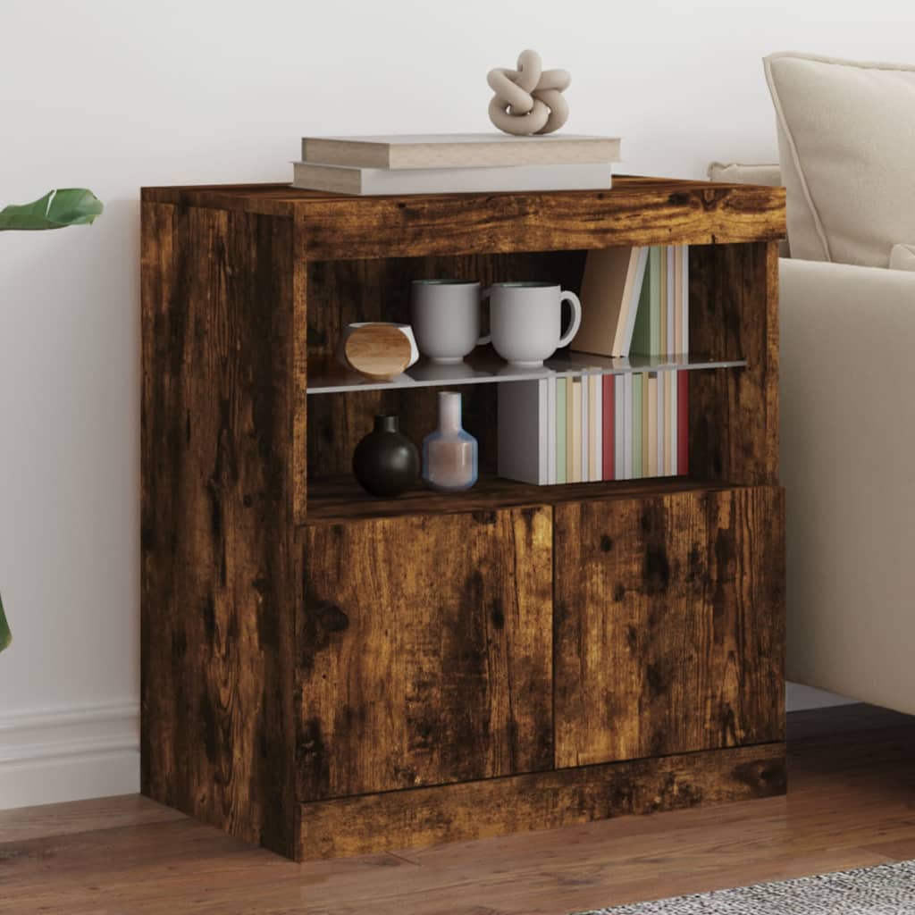 Sideboard with LED Lights Smoked Oak 60 x 37 x 67 cm
