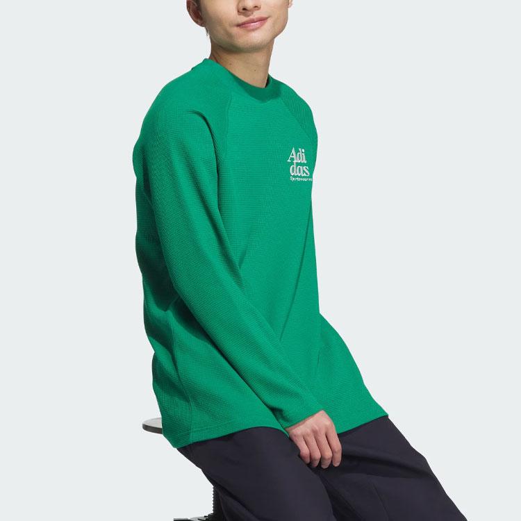 Adidas Small Logo Long Sleeve Embroidered Round Neck Sports Casual T-Shirt Men Tops Smoke-Green JE6098