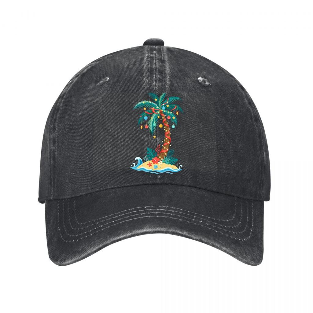 Festive Coastal Palm Holiday Illustr Washed Baseball Cap Outdoor For Womens Unisex FeUnisex Dad Hat