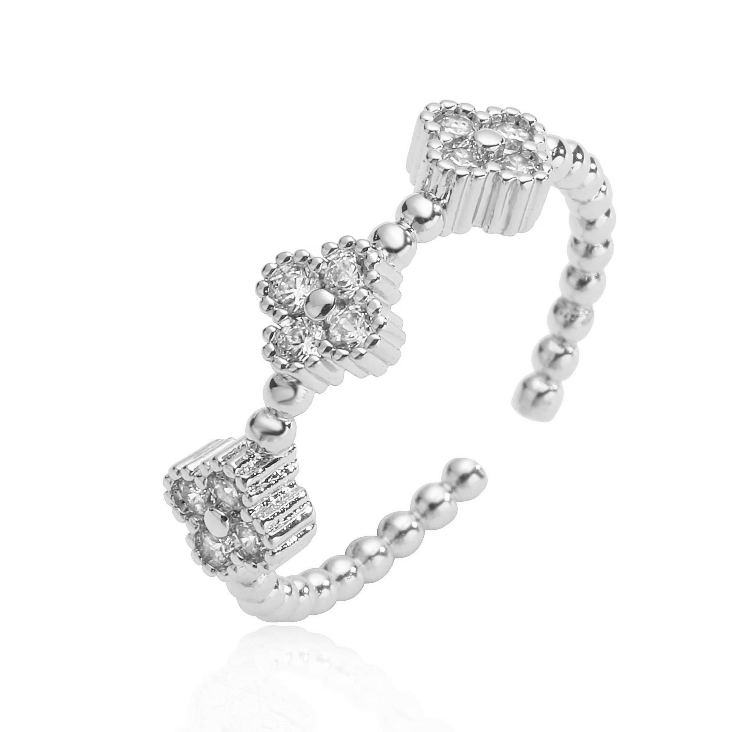 

18K Gold Plated Brass Adjustable Opening Ring New Hot Selling Ring For Women s CZ Flower Cute Daily Zircon resizable медный/белый