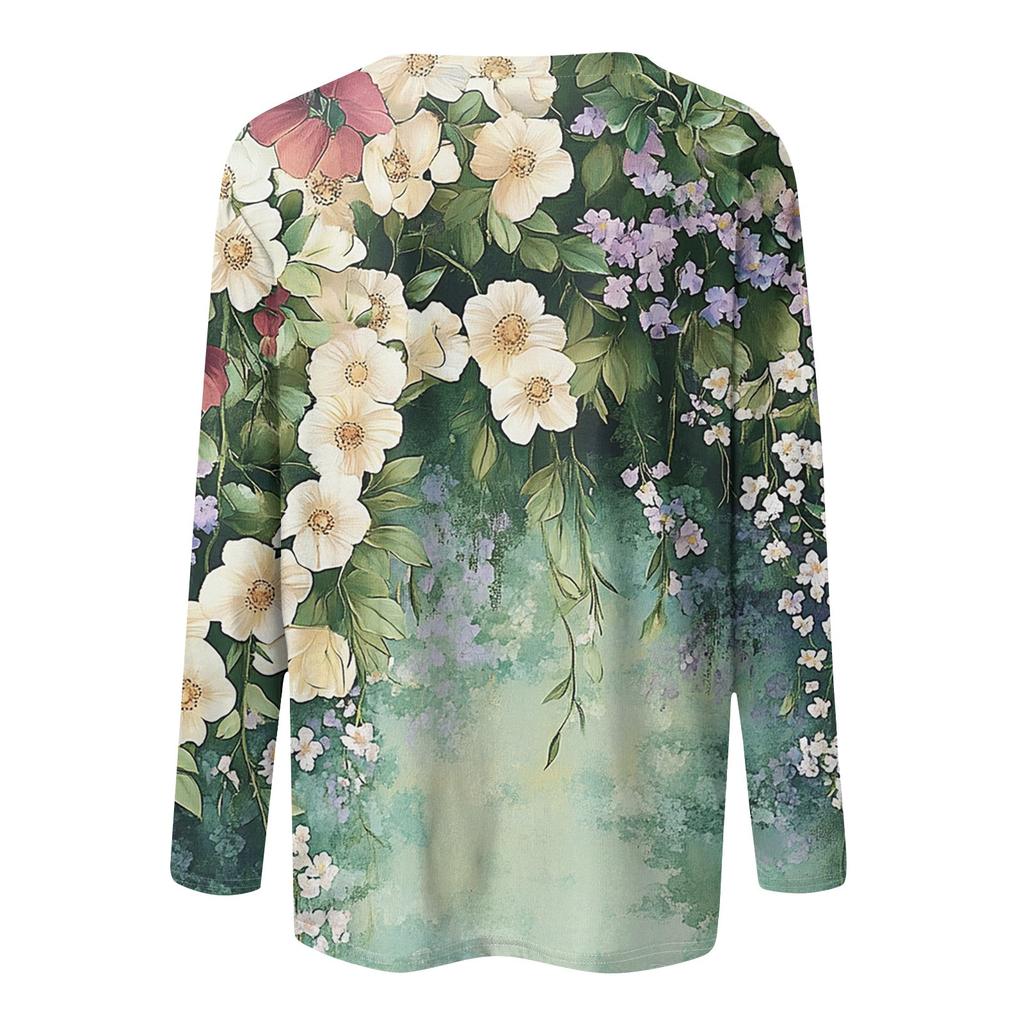 Dámské módní ležérní tričko s kulatým výstřihem a dlouhým rukávem s potištěným tričkem