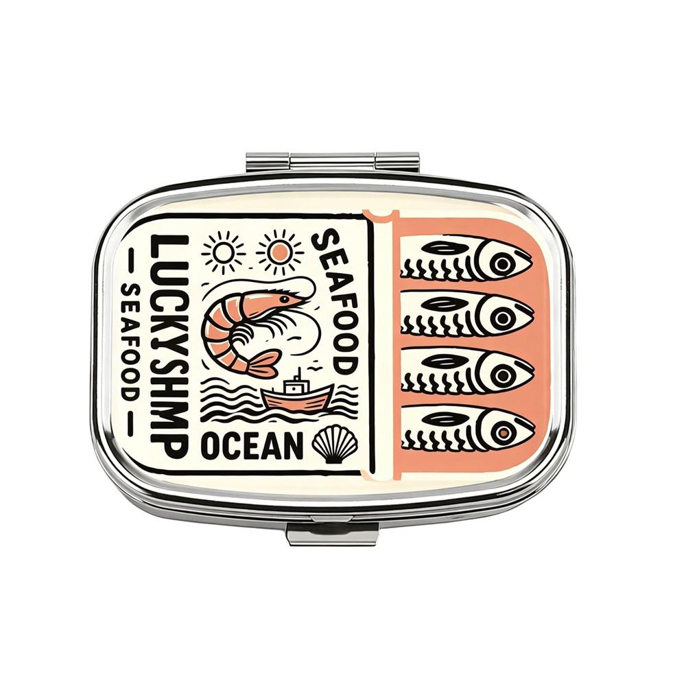 Metal Sardine Print Pill Box Mini Pocket Pill Case Portable Sardine Jewelry Box  Travel
