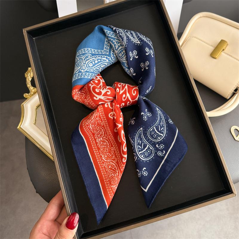 Cashew Print Female Neck Scarf Cotton Linen Feeling Women Square Hair Scarves Foulard Head Band Shawls Wraps Neckerchief Bandana