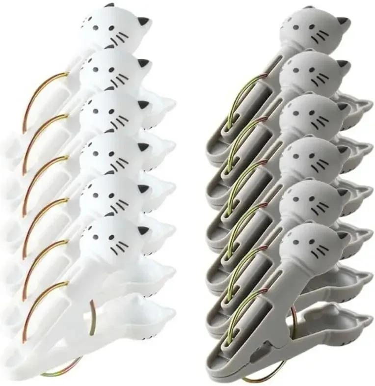

12pcs Plastic Clothes Clip Cute Cat Potato Chip Bag Clip Food Packaging Clip Paper Clamp for Kitchen Snack Storage Seal Towel