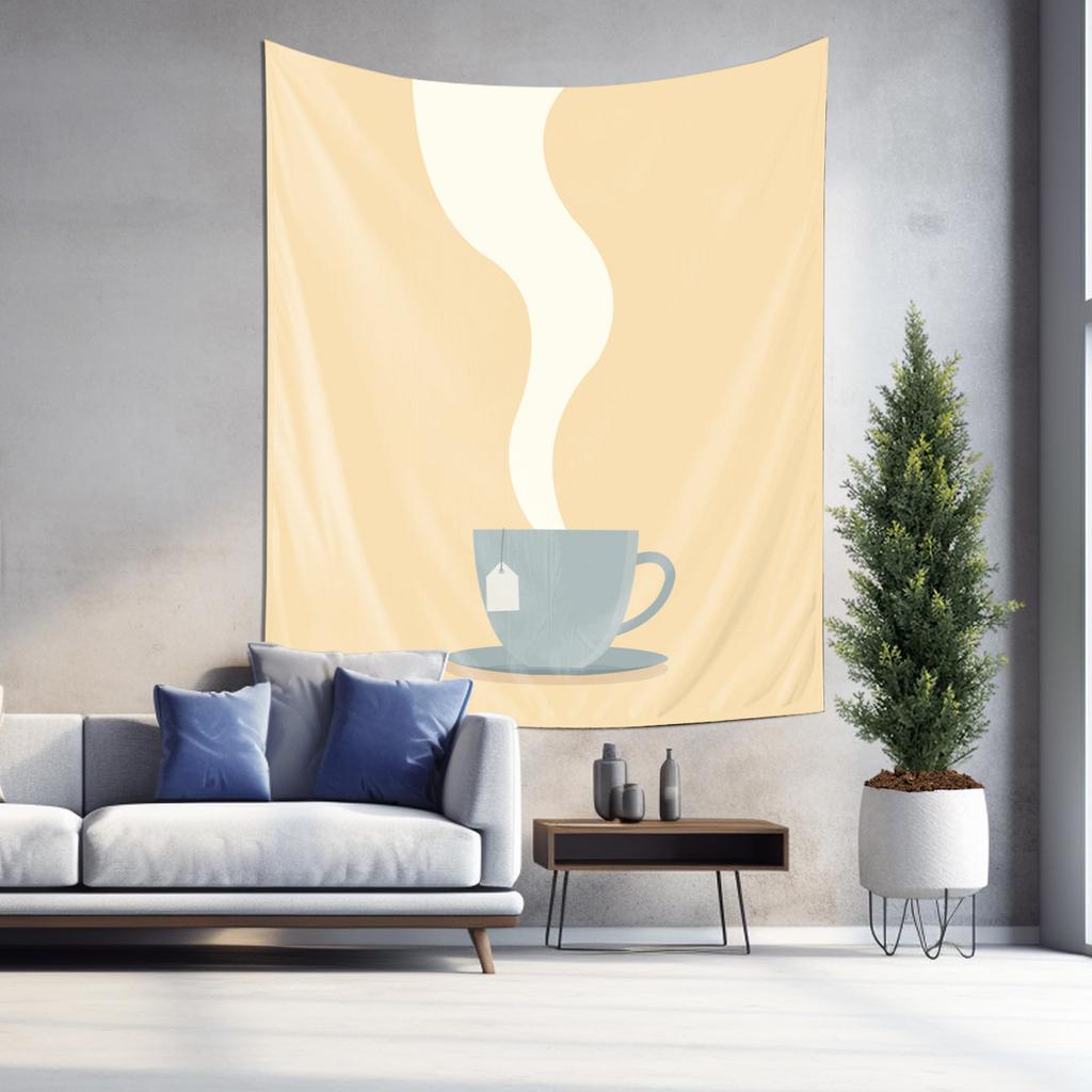 Minimalist Tea Cup Steam Wall Tapestry Machine Washable All Season Decor Print Calm Design Home Enhance spatial aesthetics