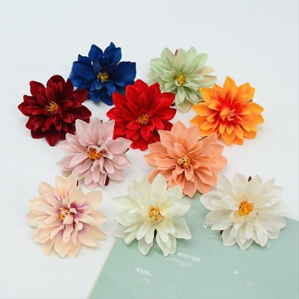 10pcs Satin Dahlia Artificial Flowers Mix Color Fake Flower Silk Chrysanthemum Dahlia DIY Garland Bouquet Brooch Accessories