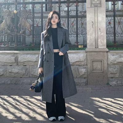 Winter Locker Verdickter Fischgrätenwollmantel Damen Elegant Locker Baumwollgepolstert Schlanke Tweedjacke