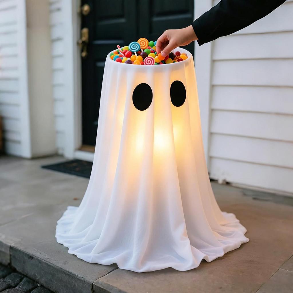 Ghost Halloween Decorations Outdoor 8 Modes LED Lights Standing Candy Bowl Standing Ghosts Halloween Candy Holder For Outdoor