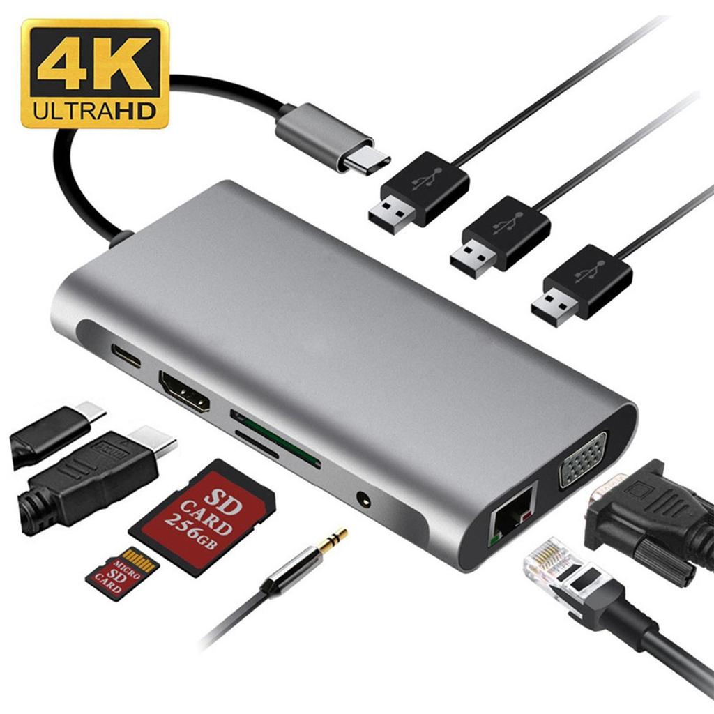 Type-C 4-in-1 Dual HDMI Screen Mirroring & Extended Display HD Expansion Dock with USB 3.0 Hub Converter