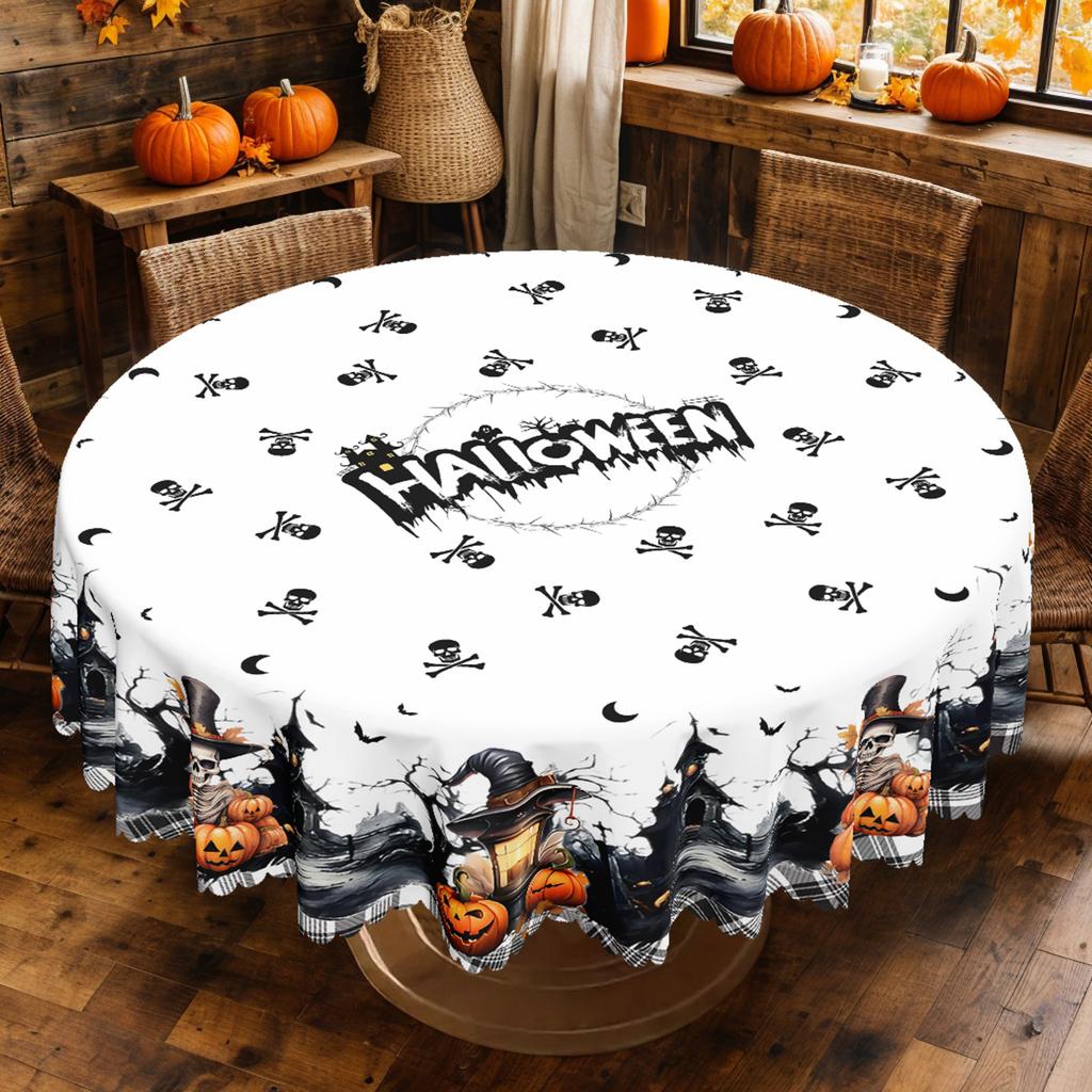 One polyester tablecloth, a retro Halloween-themed tablecloth, a pumpkin skull bat castlezyc