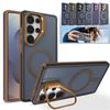 Metal Lens Stand Magnetic Magsafe Phone Case for Samsung S25 Edge S23 Plus FE S24 Ultra Quality Shockproof Wireless Charge Cover