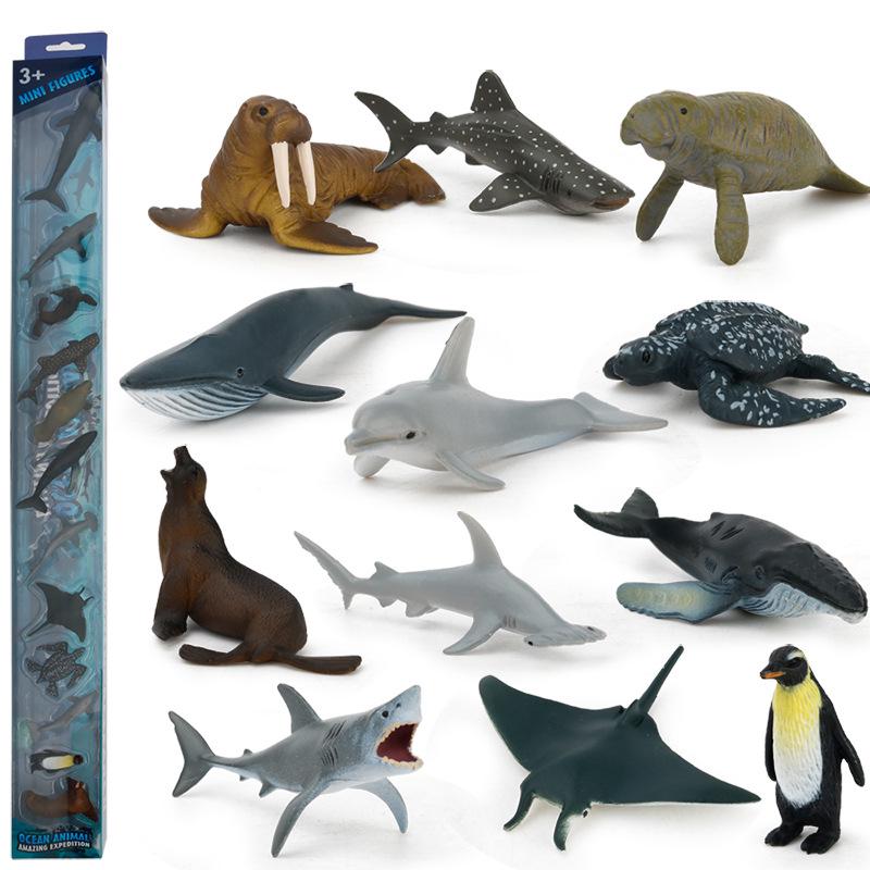 Children's Educational Learning Cards: 12 Types of Hand-Painted Dinosaur and Marine Animal Models