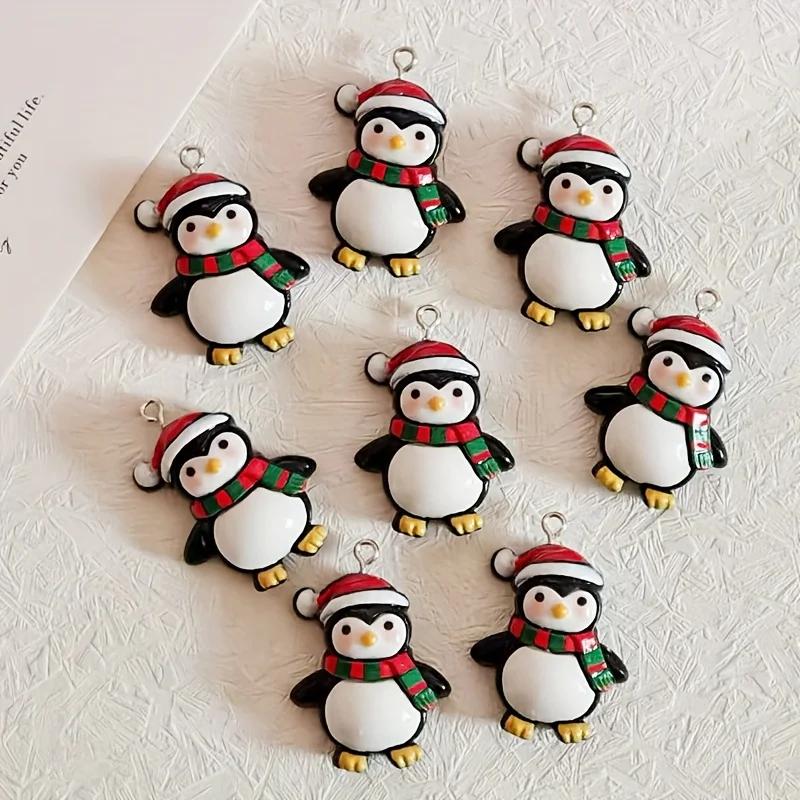 11 Pcs Cute Christmas Penguin Resin Charms Funny Christmas Hats Animal Pendants DIY Christmas Gifts Jewelry Making Accessories