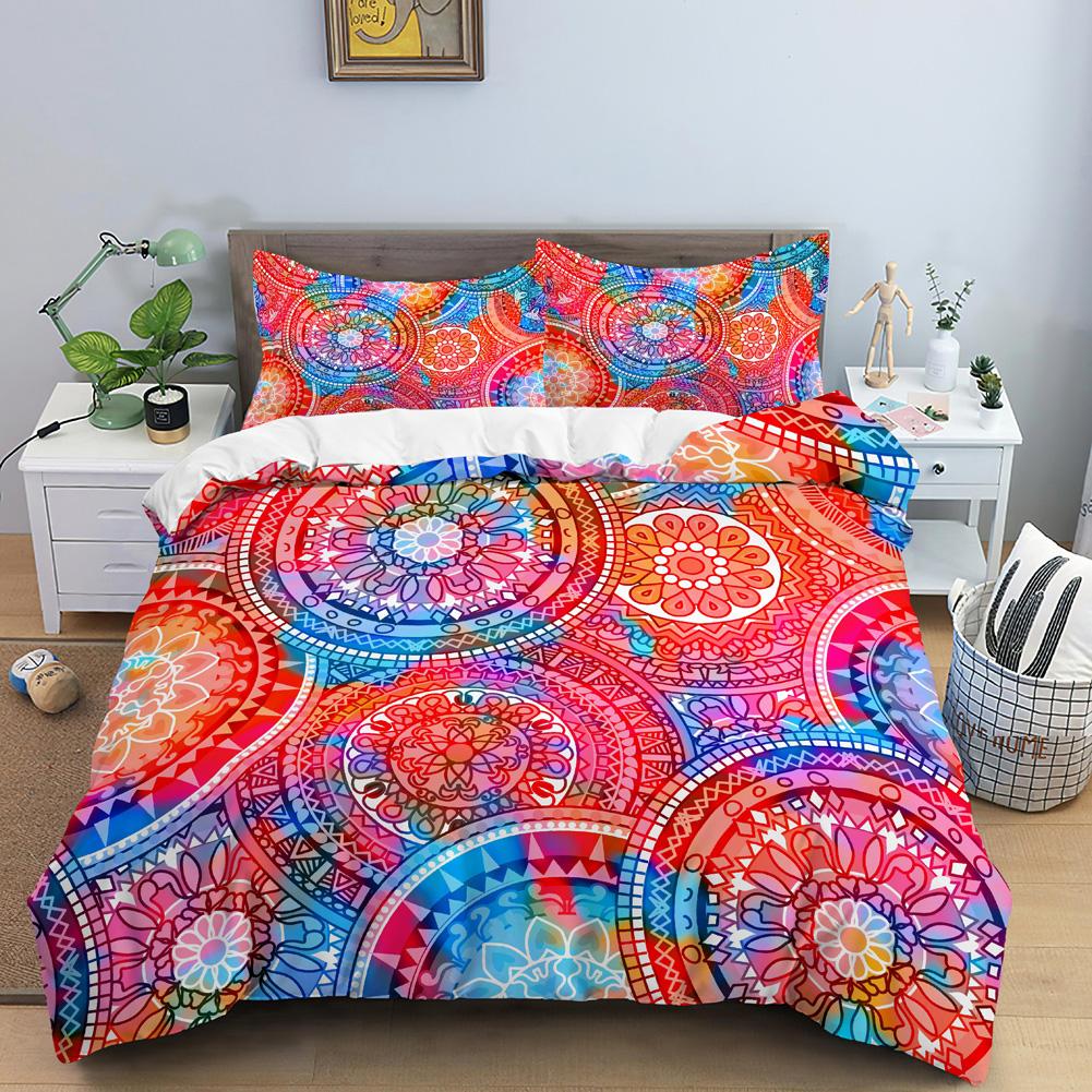 Geometric Mandala King Queen Duvet Cover Boho Ethnic Style Bedding Set For Teens Adults Mediterranean Soft Polyester Quilt Cover