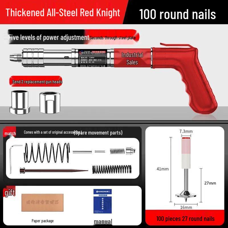 Nickel-Plated Mini Powder Actuated Nail Gun - Rustproof, All-Steel, Silenced Fastener for Ceiling Decoration