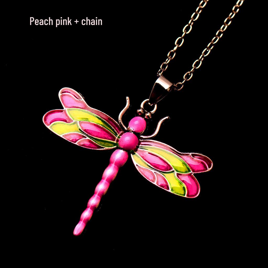 Silver Dragonfly Necklace with Luminous Butterfly - Retro Forest-Inspired
