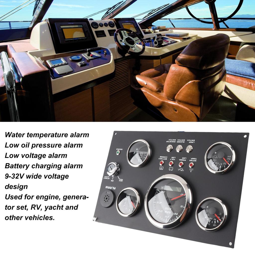 New 5 In 1 Digital Gauge Cluster Engine RPM Fuel Level Oil Pressure Water Temp Voltage Meter Alarm Function for RV Boat Yacht