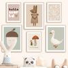 Nordic Retro Poster And Prints Wall Pictures Baby Kids Room Decor Cartoon Rabbit Fox Mouse Goose Duck Wall Art Canvas Painting
