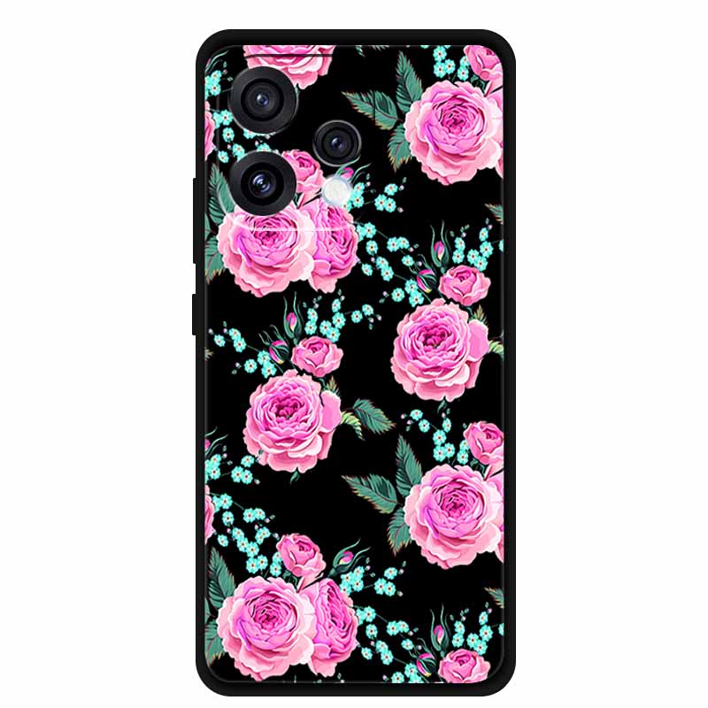 For Oppo Reno15 5G Case Flower Black Silicone Soft Protective Back Covers For Oppo Reno 15C 2025 Phone Case Coque Cartoon Shells