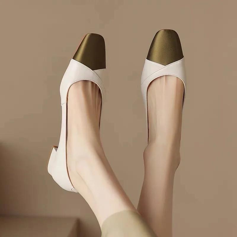 Summer Fashion New Sexy Low Heel Color Matching Professional Shallow Mouth Casual Comfortable Banquet Women's High Heels