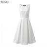 ZANZEA Women Casual Round Neck Solid Color Sleeveless Dress