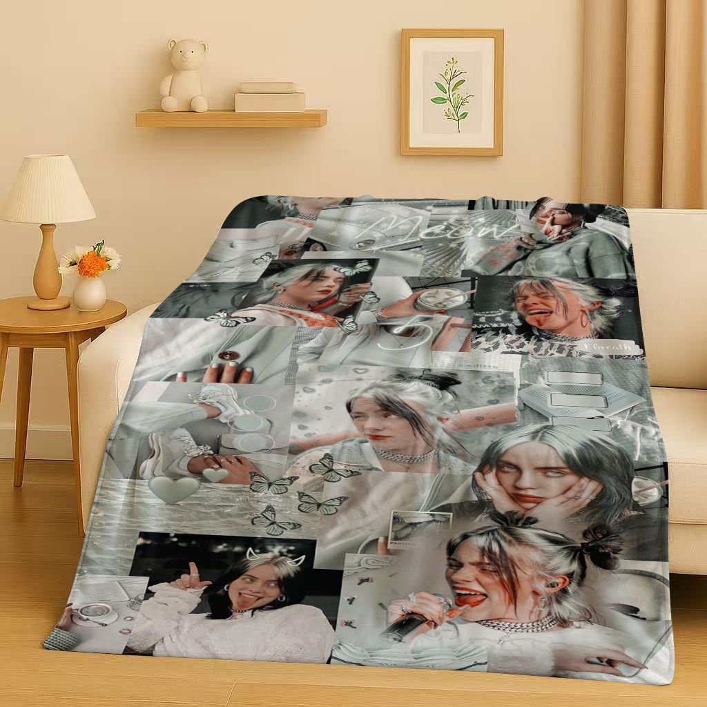 3D Billie Eilish Hit Me Hard and Soft Singer Flannel Blanket,Ultra Soft Warm Plush Throw for Home Bedroom Bed Sofa Cover Kids