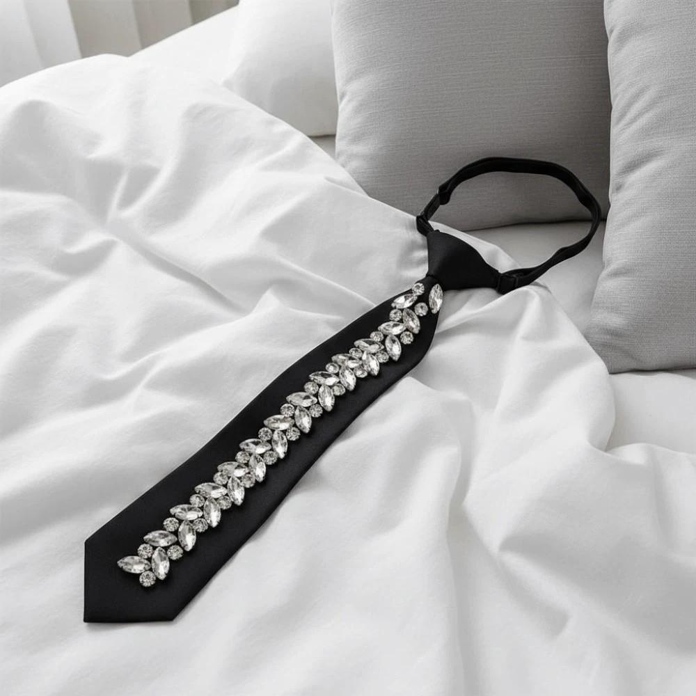 Locomotive Style Crystal Long Necktie Choker Pre-tied Tie Rhinestone Tie  JK Uniform Decoration