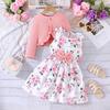 Set per Bambini 2-12 Anni Abbigliamento per Bambini Modelli Primavera e Autunno Vestito Colorato con Scollo all'Americana + Giacca Casual alla Moda per Bambini Completo