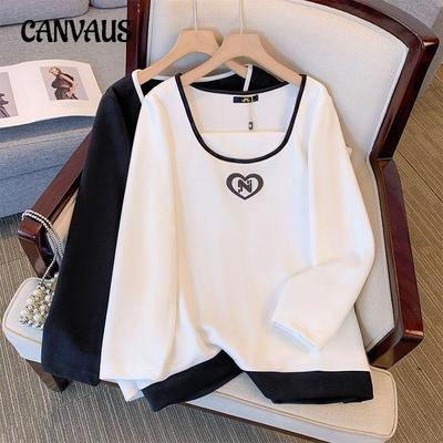 Blusa feminina tamanho grande primavera e outono gola única manga comprida suéter solto moda tops